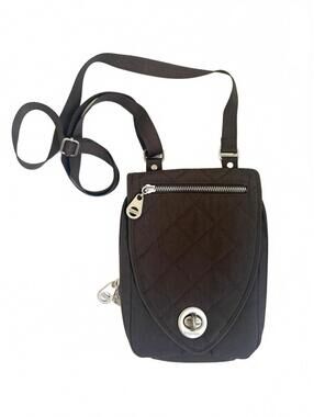 Baggallini | Small Brown Quilted Crossbody Bag Purse Twist Latch